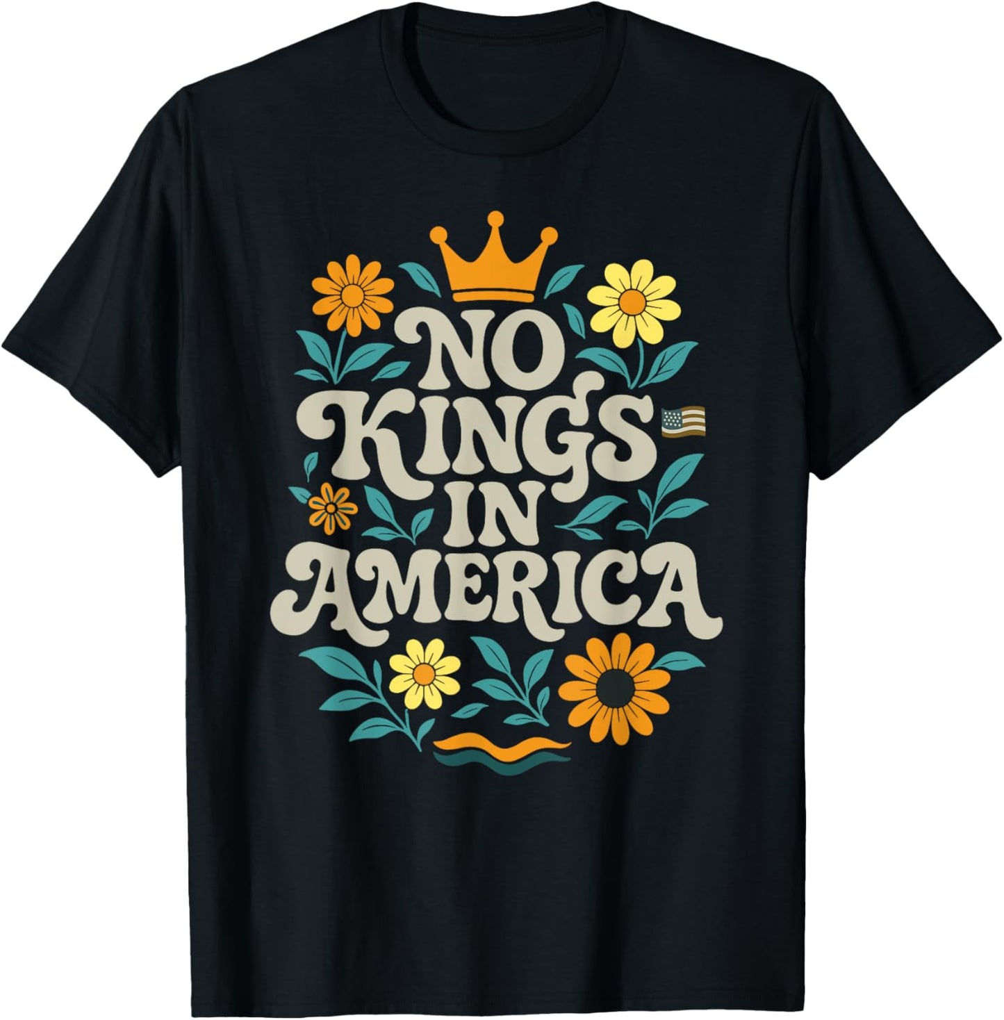 No King In American Retro Floral 70s Democracy Women T-Shirt