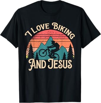 Mountain Bike Cycling Bicycle I Love Biking And Jesus T-Shirt