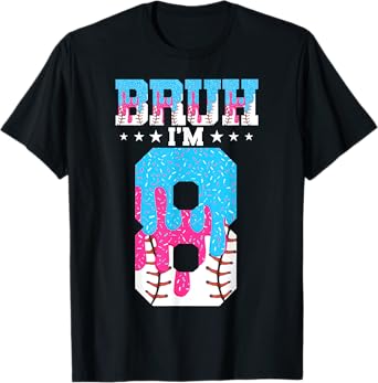 Bruh 8th Birthday Boy Baseball Ice Cream Drip 8 Year Old Boy T-Shirt