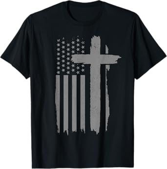 Patriotic Christian American Flag Cross Jesus Religious T-Shirt for Women Men