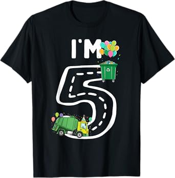 I'm 5 Five Years Old Garbage Truck 5th Birthday Boy Kids T-Shirt