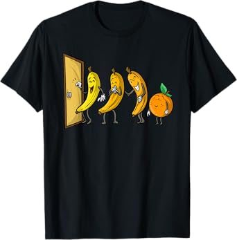 Funny Knock Knock 3 Bananas And Orange Cool Fruit Joke Gift T-Shirt