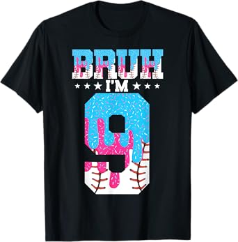 Bruh 9th Birthday Boy Baseball Ice Cream Drip 9 Year Old Boy T-Shirt