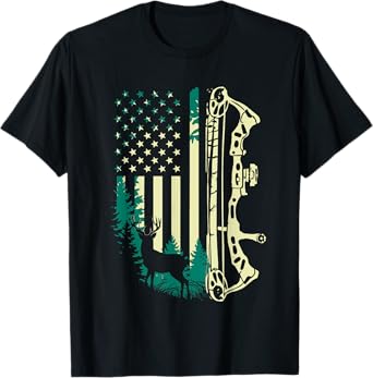 Patriotic Bowhunting USA Flag Bow Archery Deer Hunting Wild T-Shirt