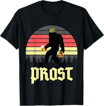 Vintage Funny Bigfoot Drinking Beer German Oktoberfest Prost T-Shirt