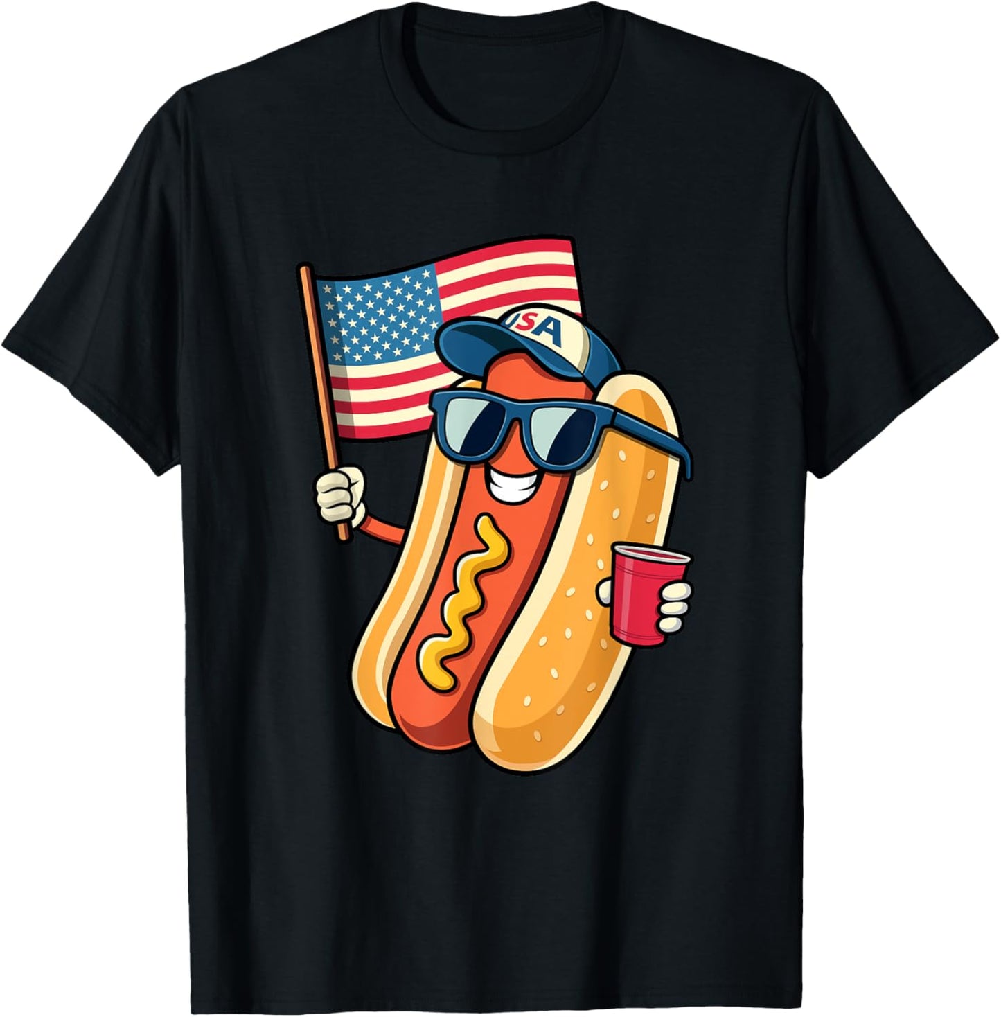 4th of July Hotdog Funny Fourth of July Patriotic USA Flag T-Shirt
