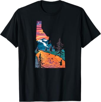 Vintage Fish Idaho State Map ID Fly Fishing T-Shirt T-Shirt