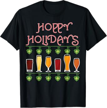 Hoppy Holidays Funny Ugly Sweater Style Shirt for Beer Lover T-Shirt