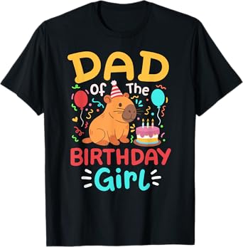 Dad Of The Birthday Girl Kids Cute Capybara Bday Family T-Shirt