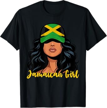 Jamaican Girl Jamaica Flag Proud Afro Jamaican Women T-Shirt