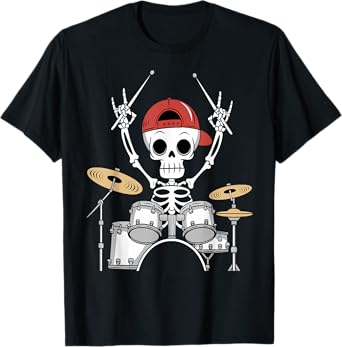 Skeleton Drummer Halloween Costume Playing Drums Boys Men T-Shirt