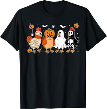 Mummy Chicken Skeleton Ghost Pumpkin Halloween Chicken Lover T-Shirt