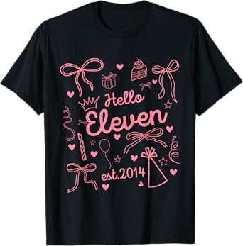 Hello Eleven Est 2014 Coquette Bow 11th Birthday Girl T-Shirt