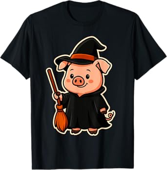 Funny Pig Witch Halloween Costume for Kids Boys Girls T-Shirt