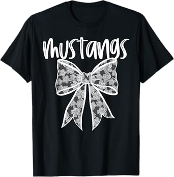 Mustangs Coquette Aesthetic Girly Team Mascot Lace Bow T-Shirt