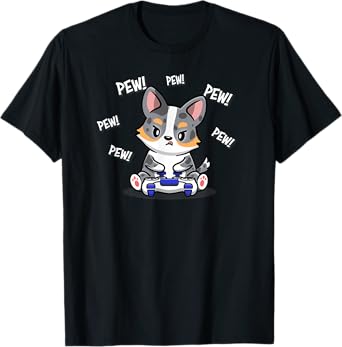 Funny Video Game Pew Kawaii Cardigan Blue Merle Corgi Lover T-Shirt