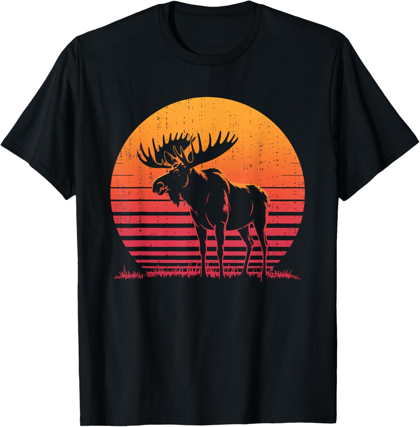 Retro Moose Maple Leaf Canadian Flag Funny Canada Day Animal T-Shirt