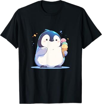 Penguin Eating Ice Cream - Penguin Kawaii T-Shirt