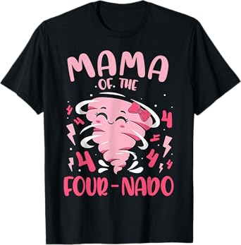Mama of The Four-nado 4th Birthday Pink Tornado Bday Girl T-Shirt
