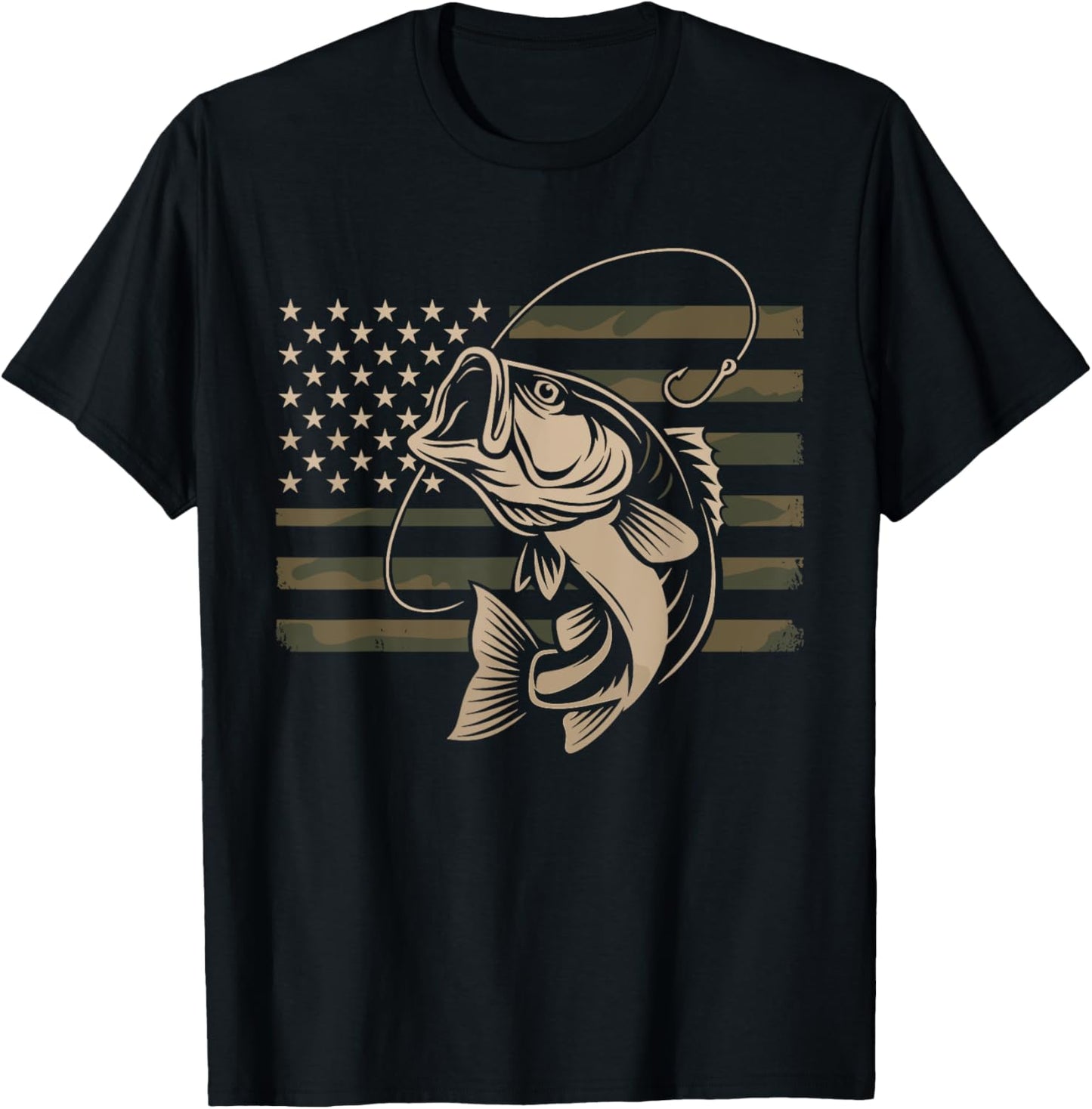 fishing camouflage us american flag bass fish fisherman camo T-Shirt