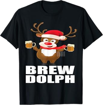 Brew Dolph Funny Christmas Reindeer Craft Beer Pub Crawl T-Shirt