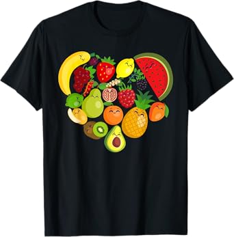 Funny Fruits Collage Cute heart Fruit and Vegetables T-Shirt