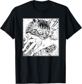Cat Bite, Japanese Horror Anime, Creepy Cat T-Shirt for Men Women