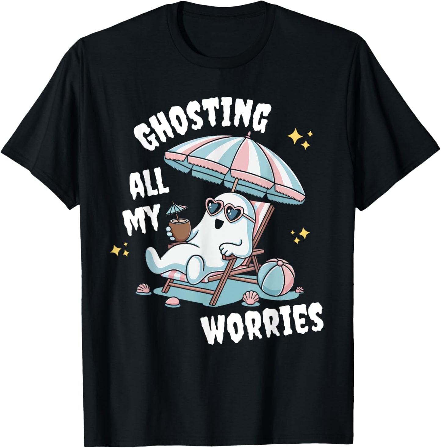 Funny Summerween Ghost Spooky Summer Vacation Beach Trip T-Shirt
