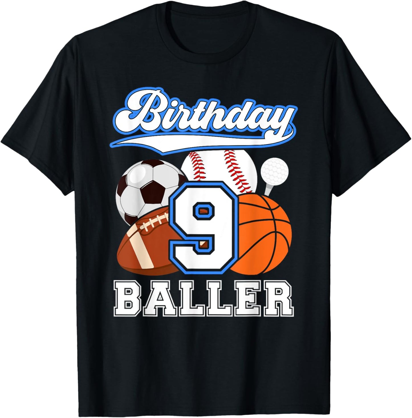 9th Sports Birthday Party Nine Year Old Boy Birthday Sports T-Shirt