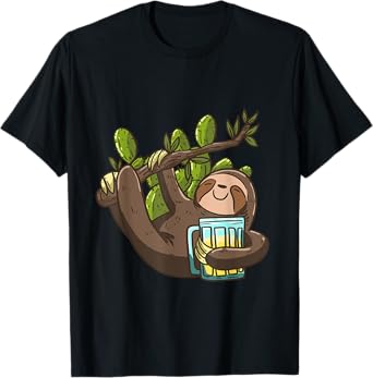 Smiling Sloth Beer Cactus Funny Lazy Animal Sloth Lover Gift T-Shirt