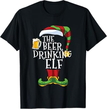 Beer Drinking Elf Family Matching Christmas Funny T-Shirt