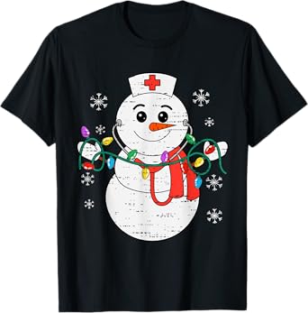 Snowman Nurse Christmas Stethoscope Xmas Scrub Top Women T-Shirt