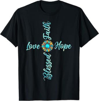 Jesus Faith Hope Love Sunflower Leopard Christian Women T-Shirt