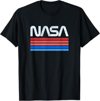 60s 70s Vintage Retro NASA Worm Logo Vintage NASA gift idea T-Shirt, Small, Black