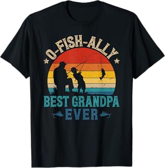 Mens Vintage Fishing Best Grandpa Ever Ofishally Sunset Fisherman T-Shirt