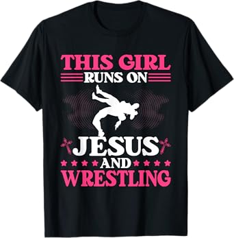 This Girl Runs On Jesus And Wrestling T-Shirt