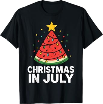 Retro Xmas Tree Watermelon Beach Christmas in July T-Shirt