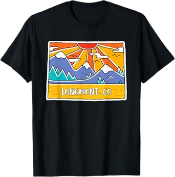 Longmont, CO Colorado Mountains Outdoor art retro sunset T-Shirt