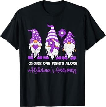 Support Alzheimer's Awareness Gnome Ribbon Purple Dementia T-Shirt