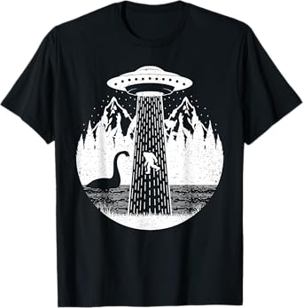 Bigfoot Ufo Abduction Funny Sasquatch Loch Ness Monster T-Shirt