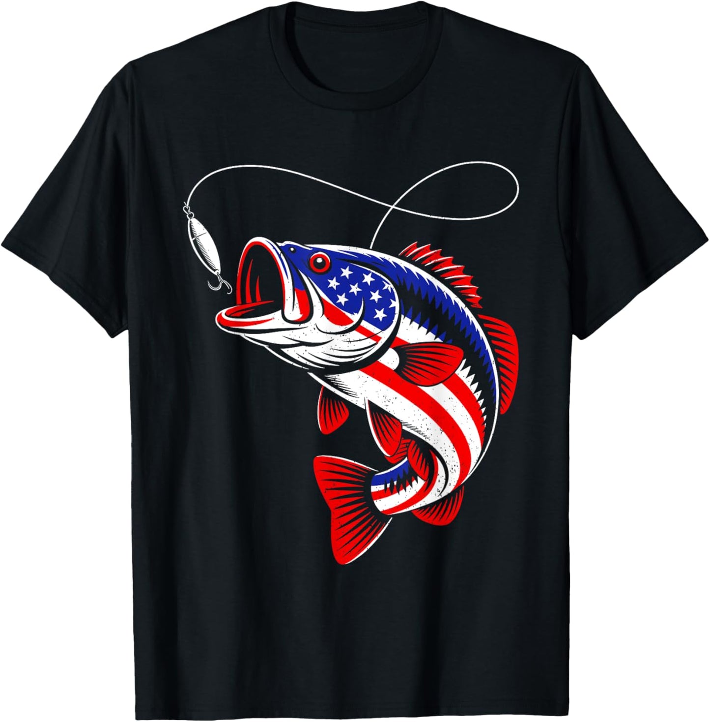 American Flag Bass Fishing Patriotic Usa T-shirt