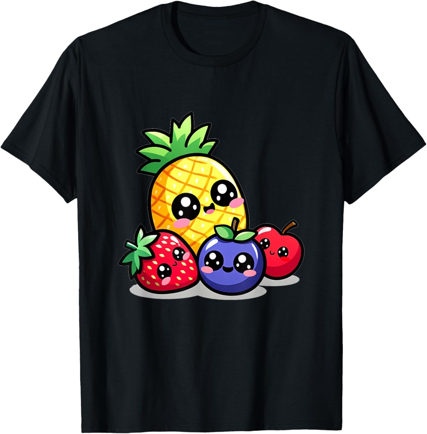 Cute Kawaii Fruit Squad Pineapple Strawberry Blueberry T-Shirt