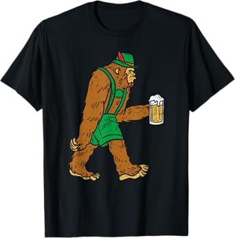 Funny Oktoberfest German Bigfoot Sasquatch Beer Lederhose T-Shirt