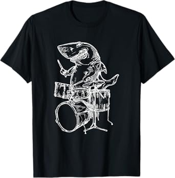 Shark Playing Drums Fish Drummer Funny Beach Rock Musician Men Women Girls Kids T-Shirt
