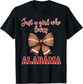 Alabama Coquette Football Bow Girl Loves Alabama T-Shirt
