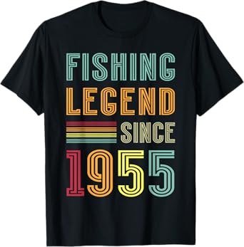 70th Birthday Fisherman Retro Vintage 1955 70 Years Fishing T-Shirt