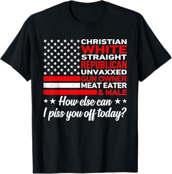 Christian White Straight Republician American Flag Funny T-Shirt for Women Men