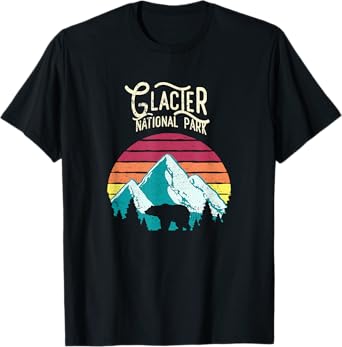 Vintage Glacier National Park Mountain Bear Retro T-Shirt T-Shirt