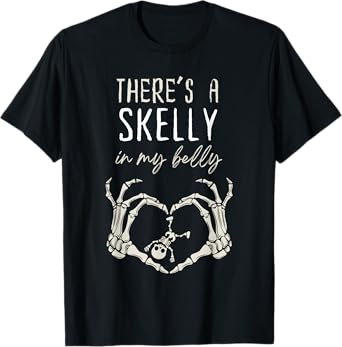 Funny Skeleton There's Skelly In My Belly Pregnant Halloween T-Shirt