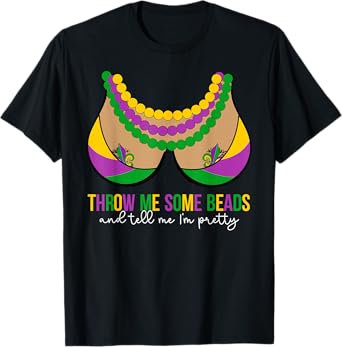 Mardi Gras Busty Throw Me Some Beads Boobs New Orleans T-Shirt